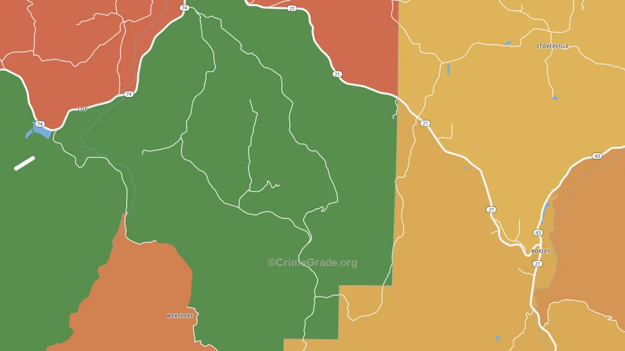 Kingston, AR Map of Robbery Rates
