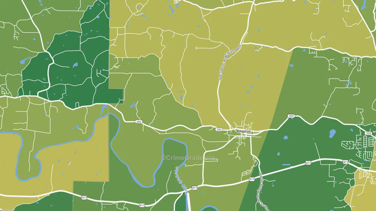 Kingston, GA Map of Robbery Rates