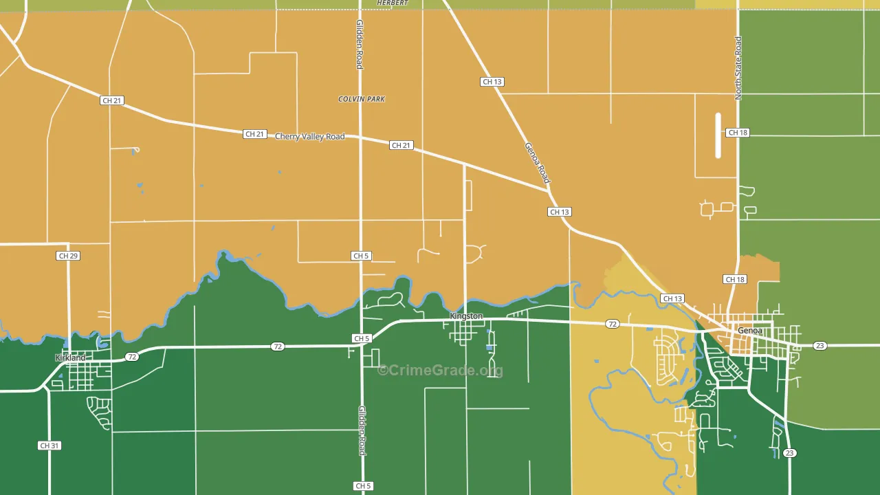 Kingston, IL Map of Robbery Rates