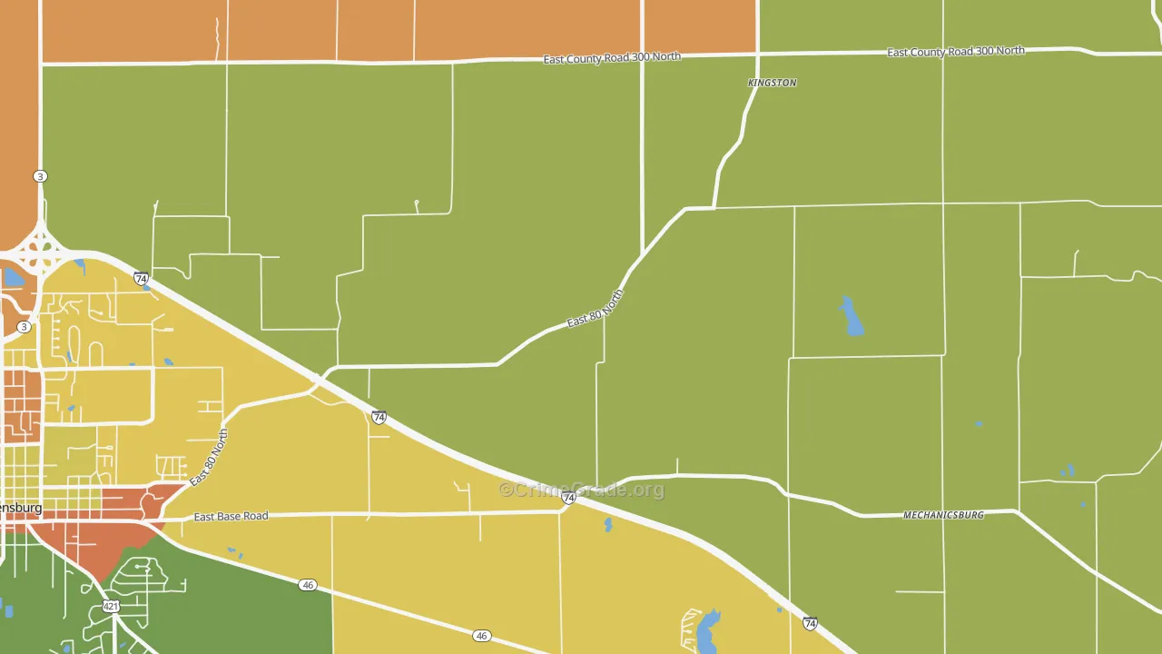 Kingston, IN Map of Robbery Rates