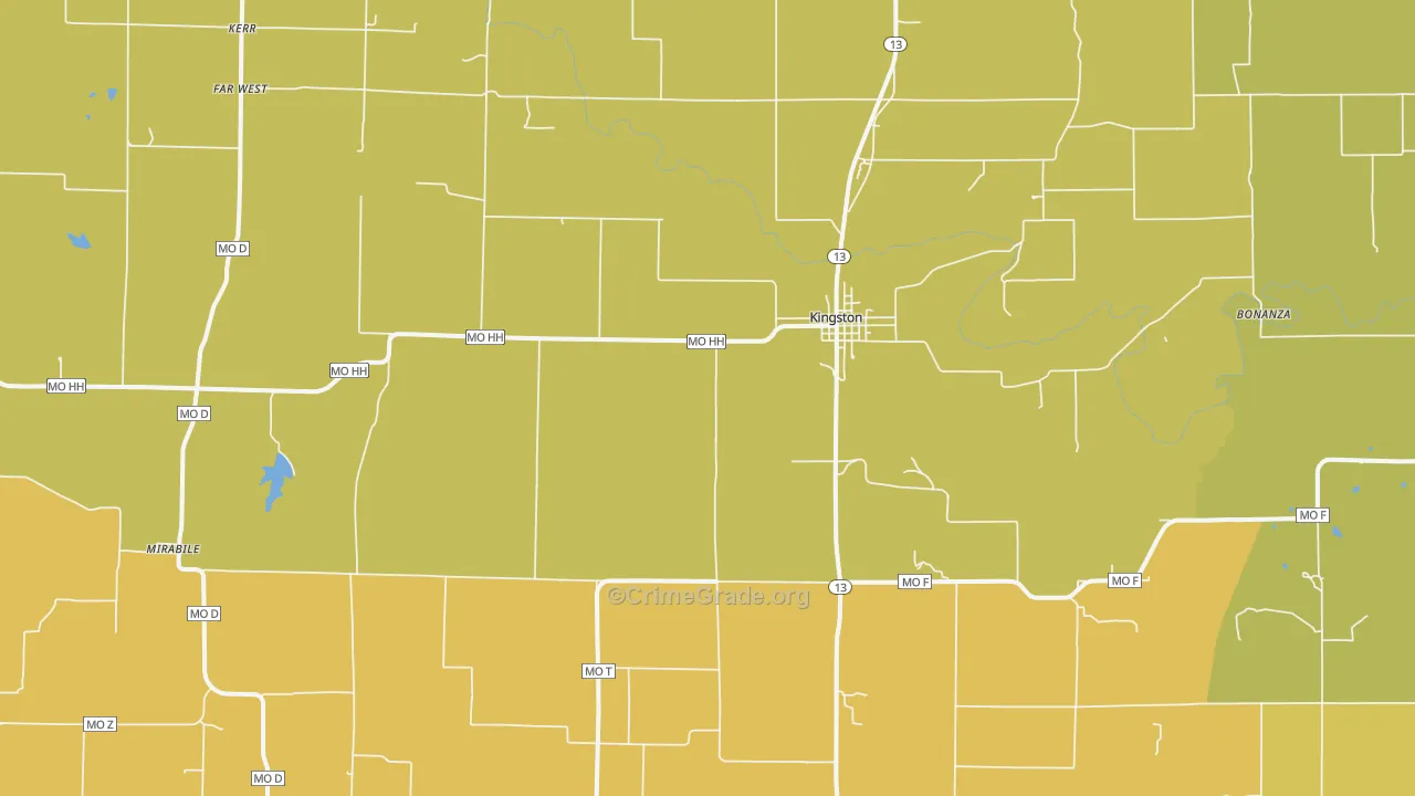 Kingston, MO Map of Robbery Rates