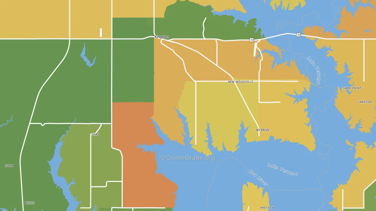 Kingston, OK Map of Robbery Rates