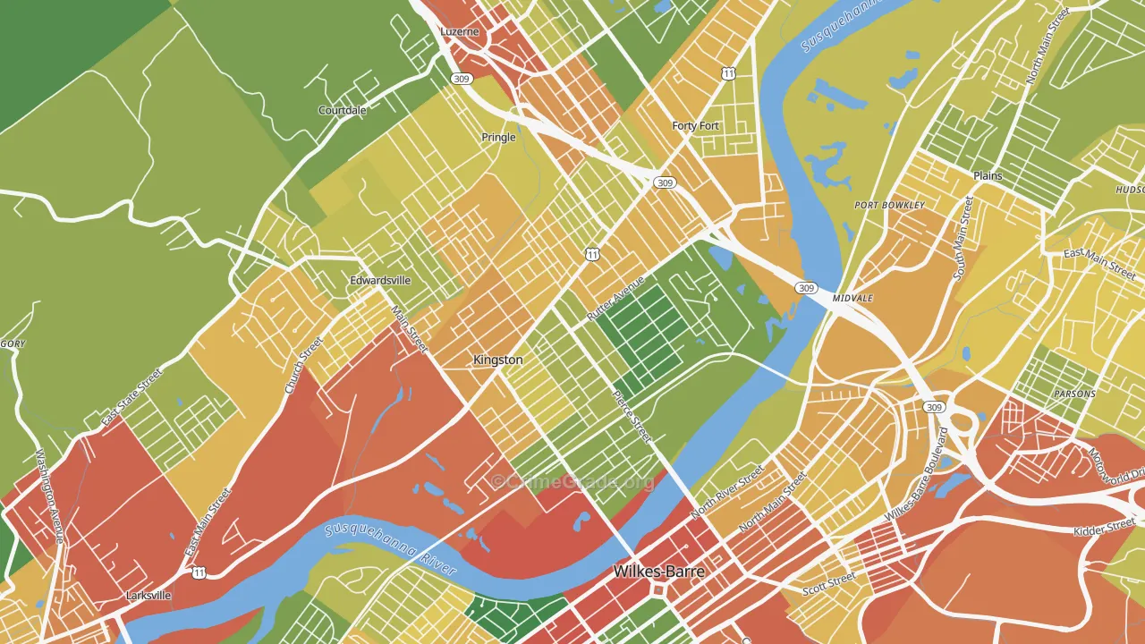 Kingston, PA Map of Robbery Rates