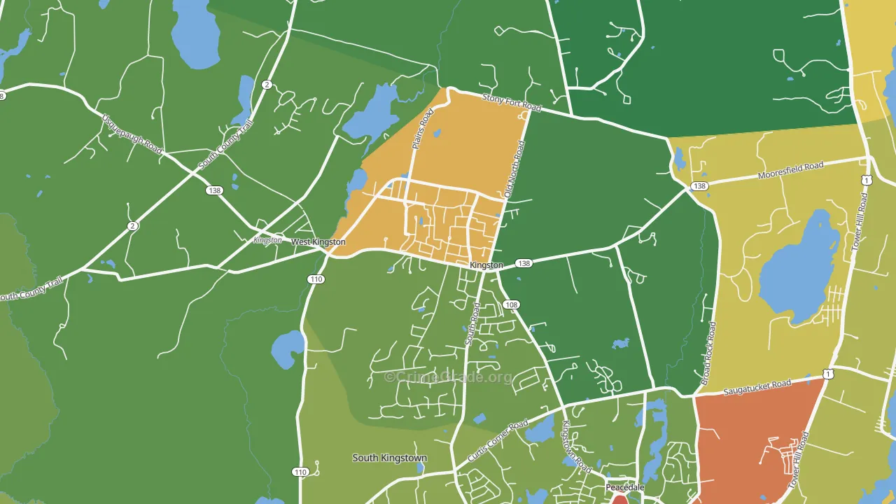 Kingston, RI Map of Robbery Rates