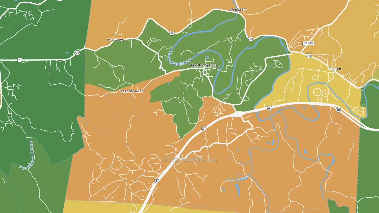 Kingston Springs, TN Map of Robbery Rates