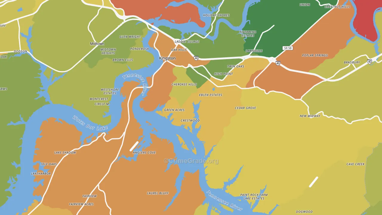 Kingston, TN Map of Robbery Rates