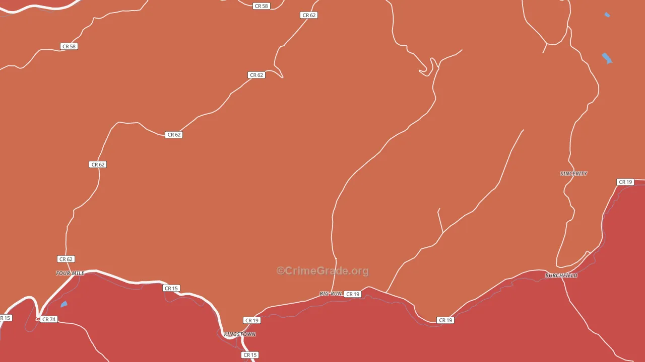 Kingstown, WV Map of Robbery Rates