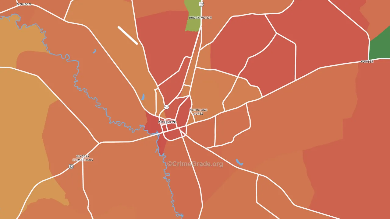 Kingstree, SC Map of Robbery Rates