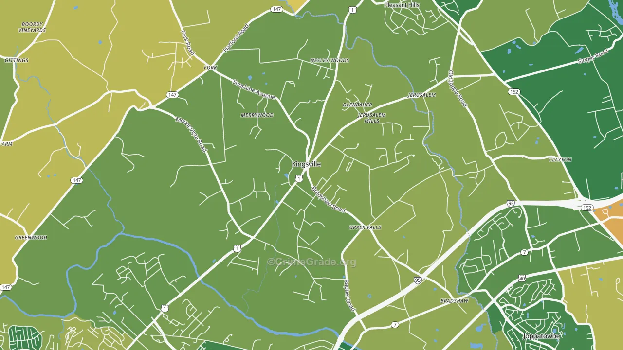 Kingsville, MD Map of Robbery Rates