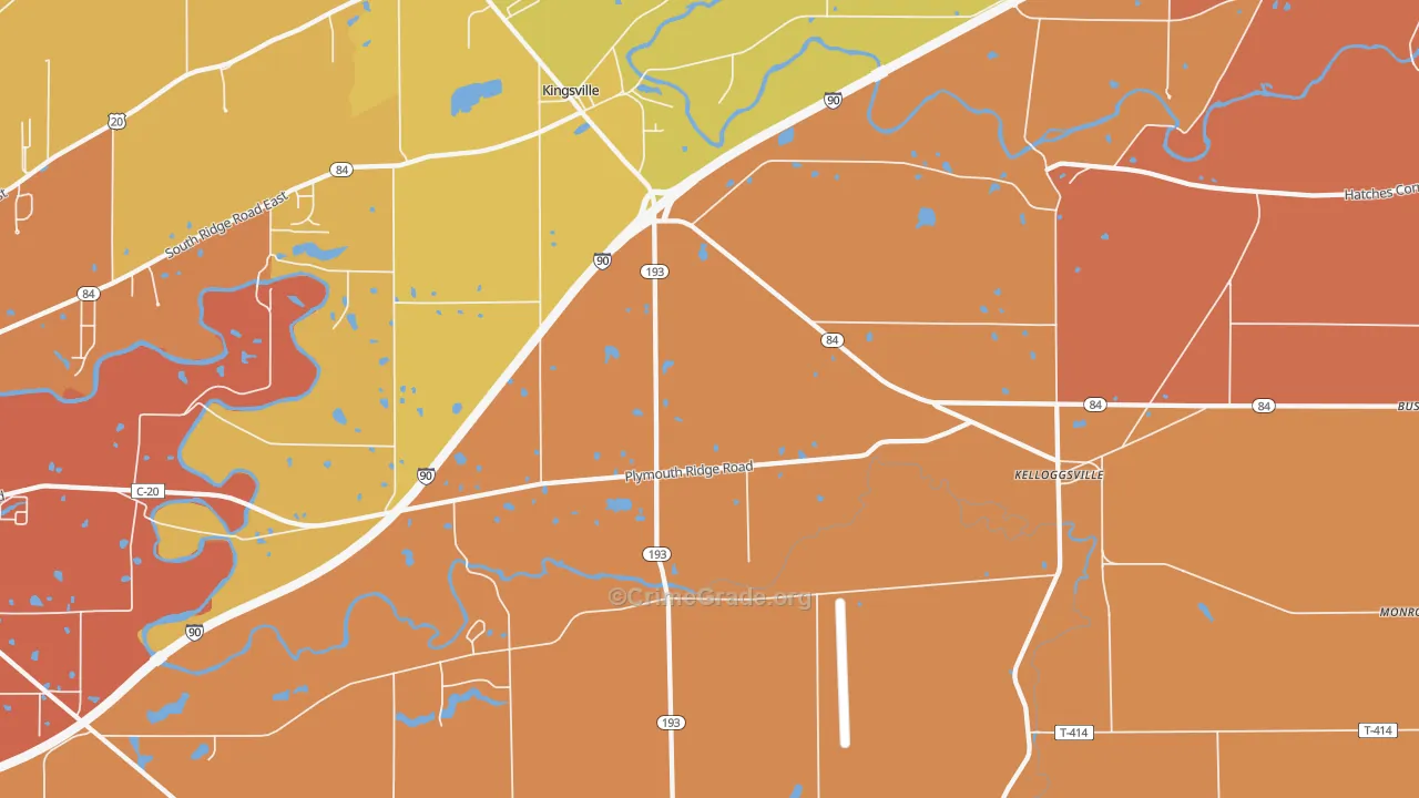 Kingsville, OH Map of Robbery Rates