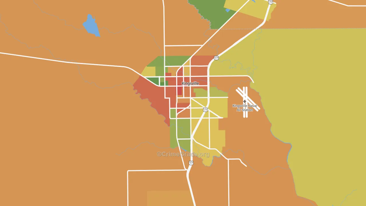 Kingsville, TX Map of Robbery Rates