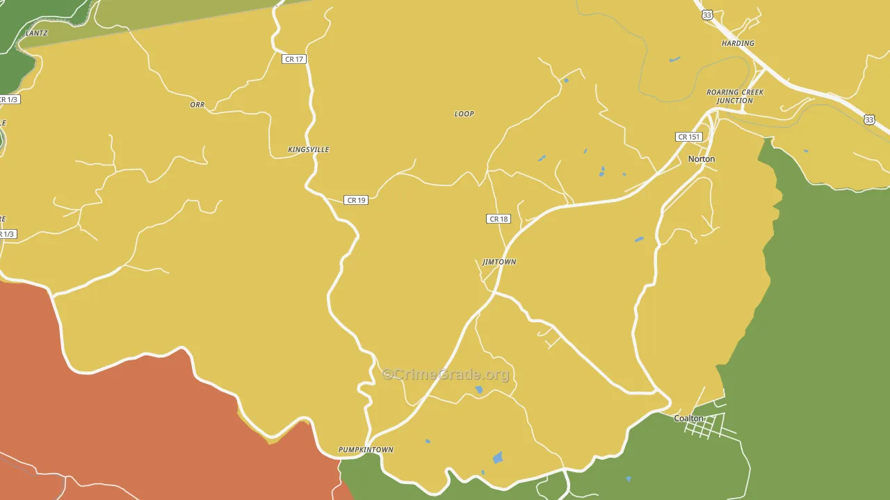 Kingsville, WV Map of Robbery Rates
