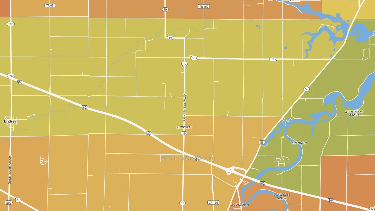 Kingsway, OH Map of Robbery Rates