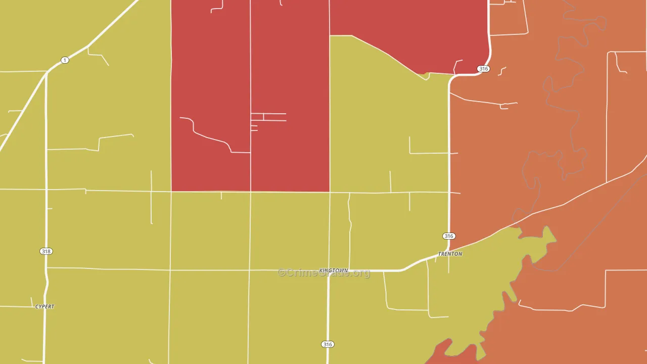 Kingtown, AR Map of Robbery Rates