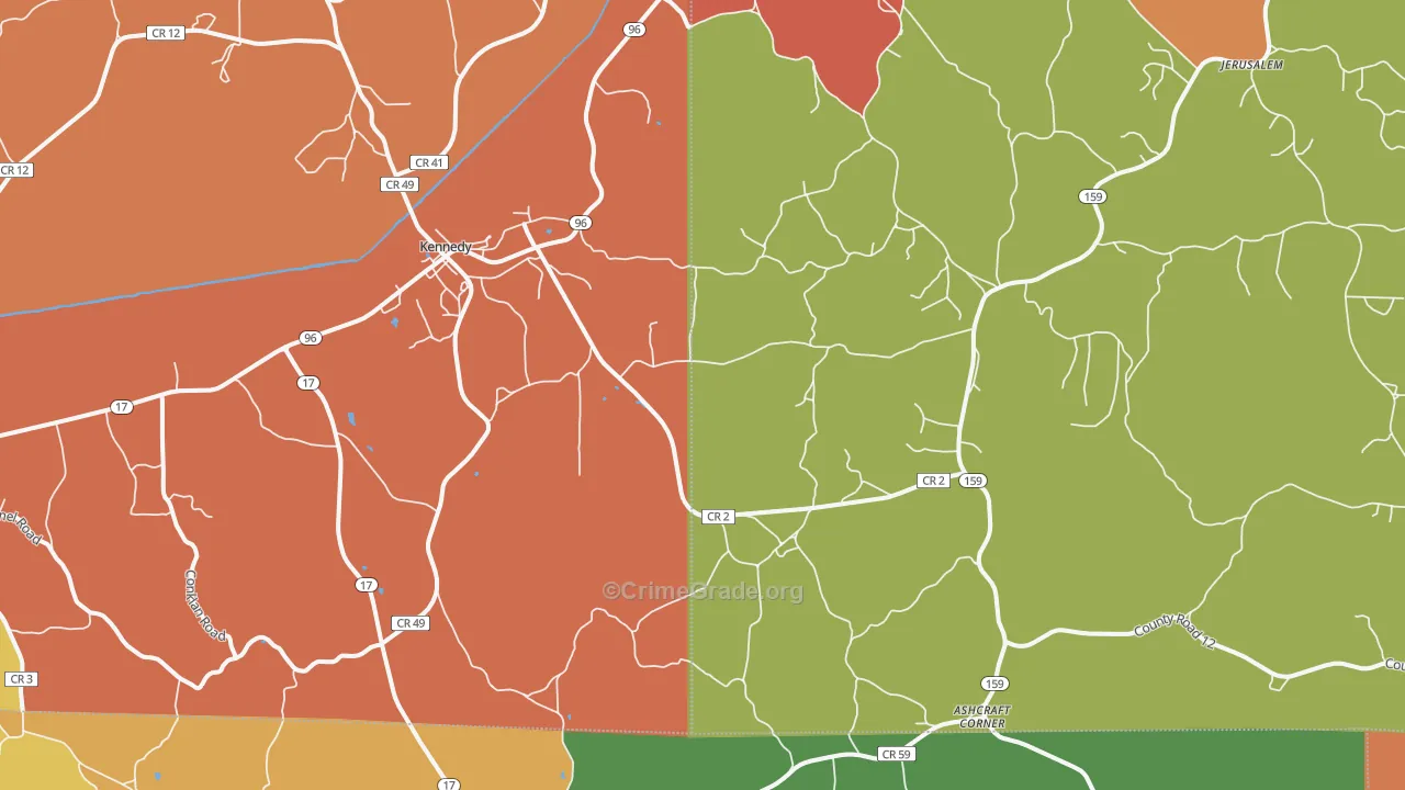Kingville, AL Map of Robbery Rates
