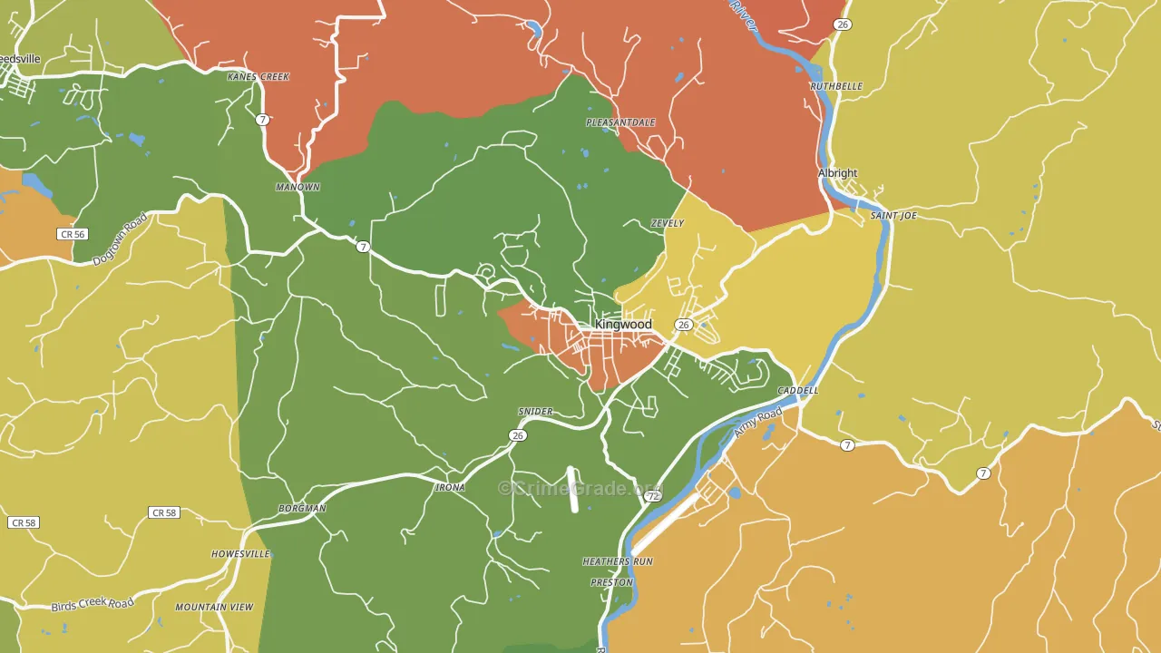 Kingwood, WV Map of Robbery Rates
