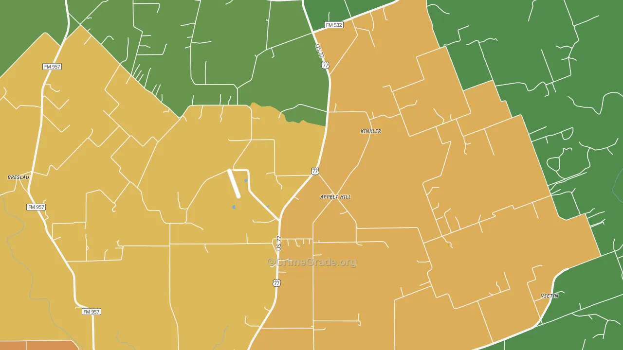 Kinkler, TX Map of Robbery Rates