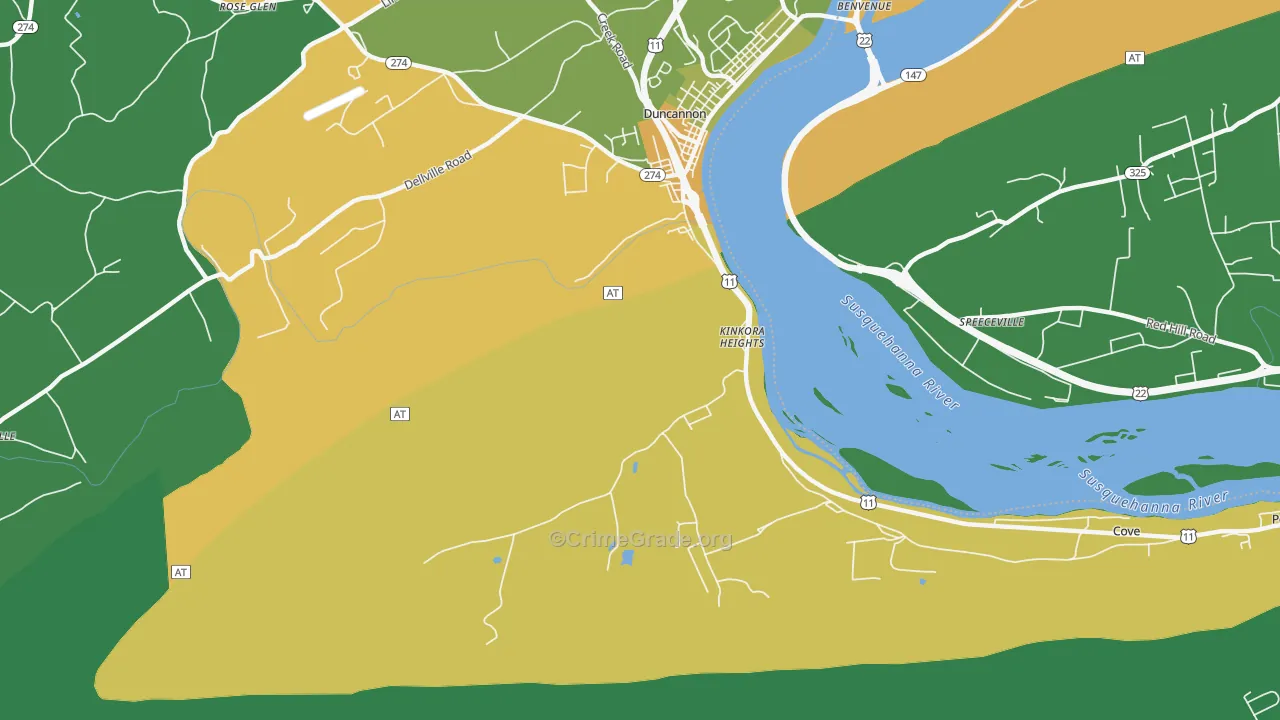 Kinkora Heights, PA Map of Robbery Rates