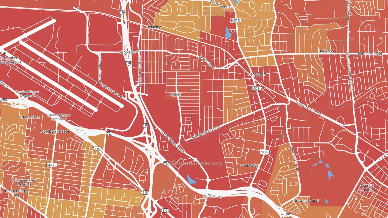 Kinloch, MO Map of Robbery Rates