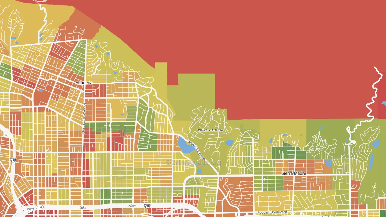 Kinneloa Mesa, CA Map of Robbery Rates