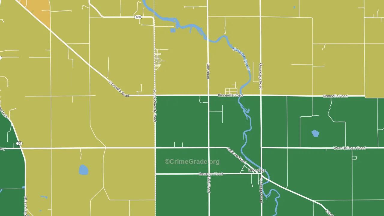 Kinneville, MI Map of Robbery Rates