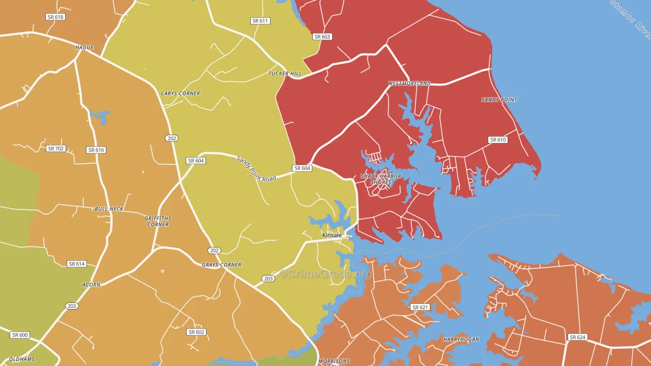 Kinsale, VA Map of Robbery Rates