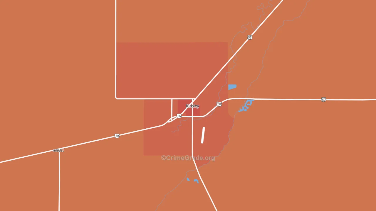 Kinsley, KS Map of Robbery Rates