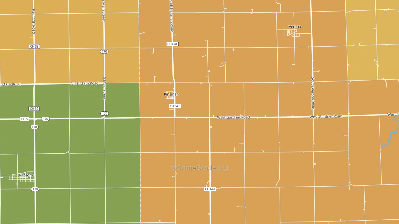 Kinsman, IL Map of Robbery Rates