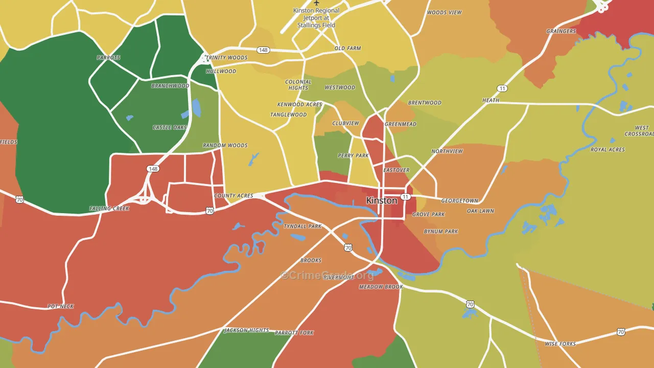Kinston, NC Map of Robbery Rates