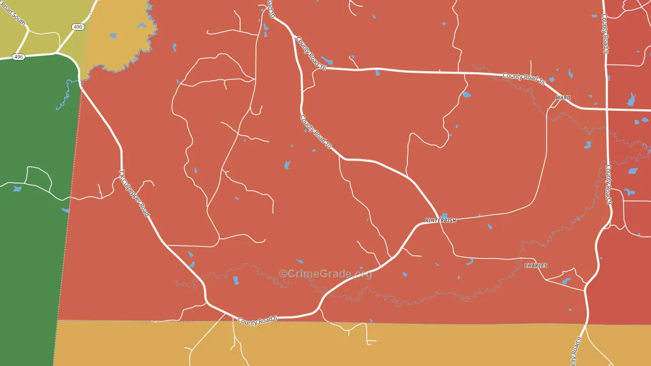 Kinterbish, AL Map of Robbery Rates