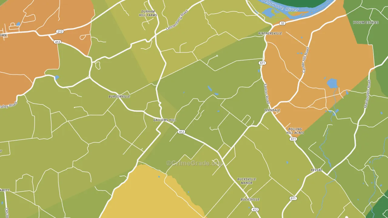 Kintnersville, PA Map of Robbery Rates