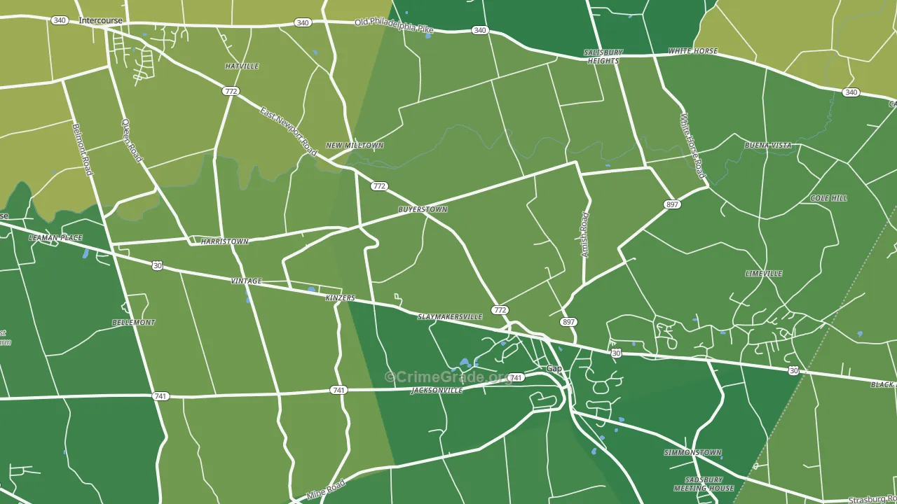 Kinzers, PA Map of Robbery Rates