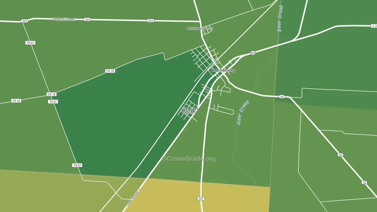 Kiousville, OH Map of Robbery Rates