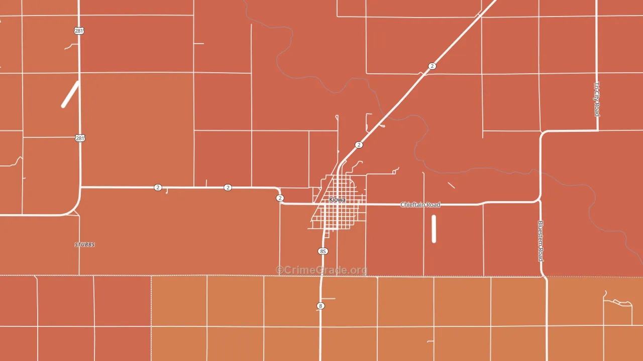 Kiowa, KS Map of Robbery Rates