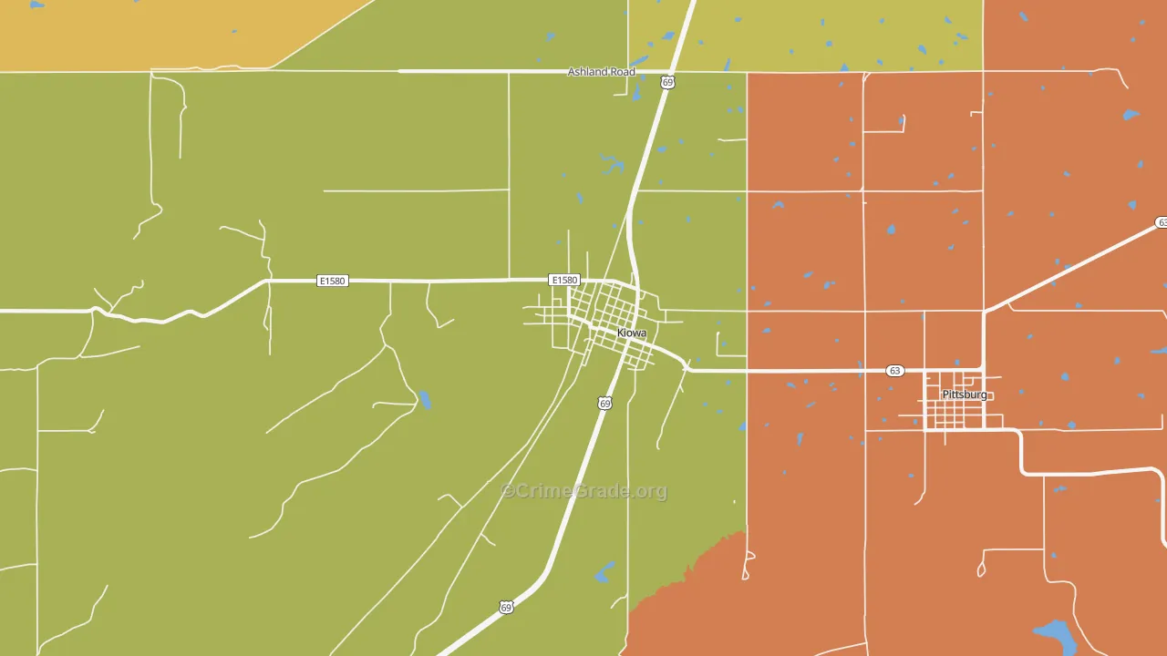 Kiowa, OK Map of Robbery Rates