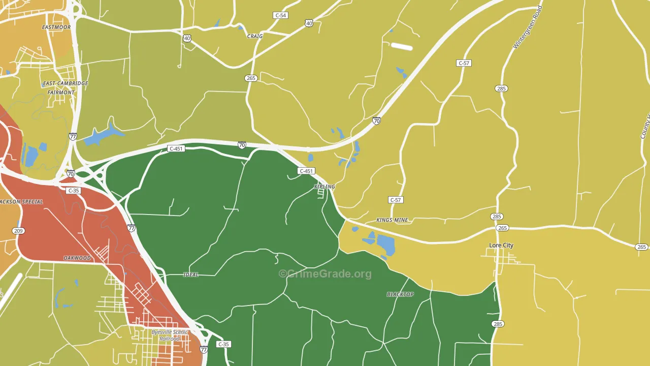 Kipling, OH Map of Robbery Rates