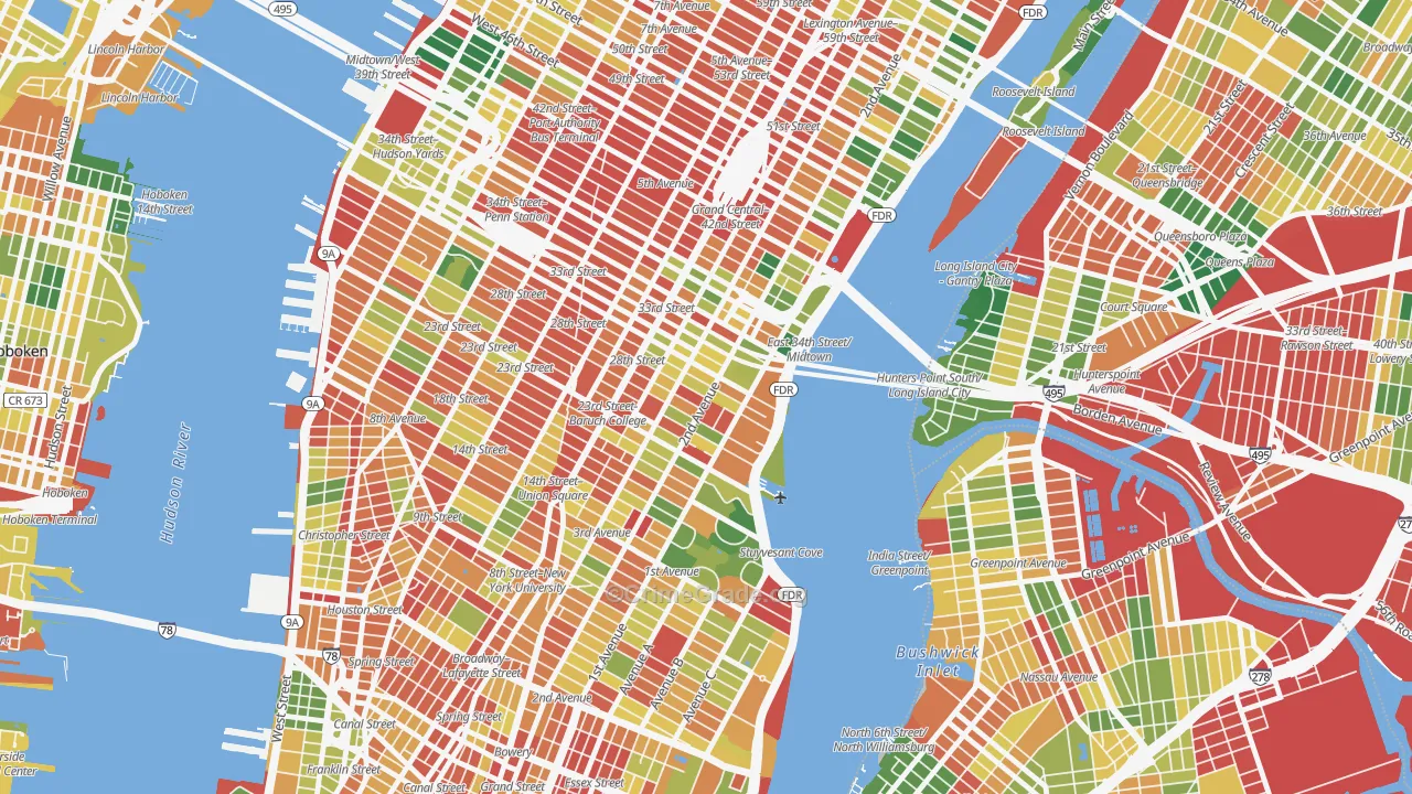 Kips Bay, Manhattan, NY Map of Robbery Rates