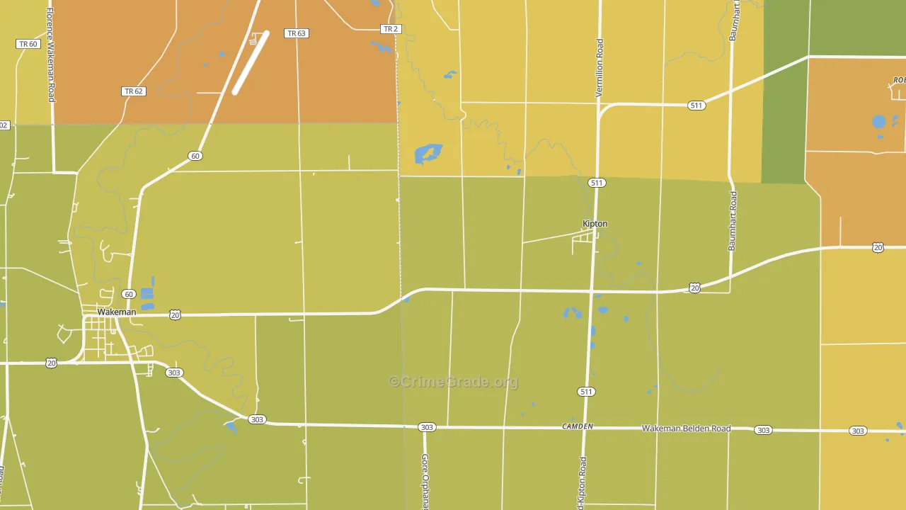 Kipton, OH Map of Robbery Rates