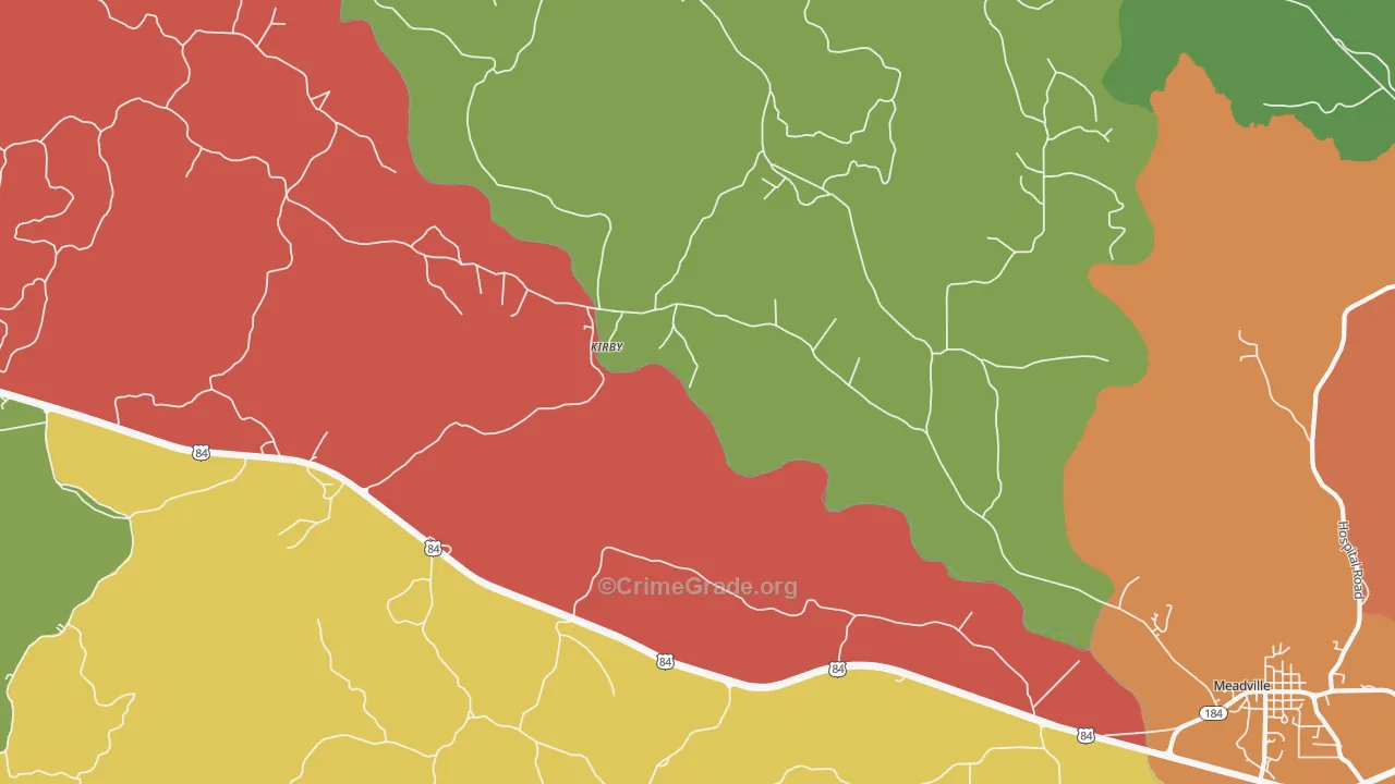 Kirby, MS Map of Robbery Rates