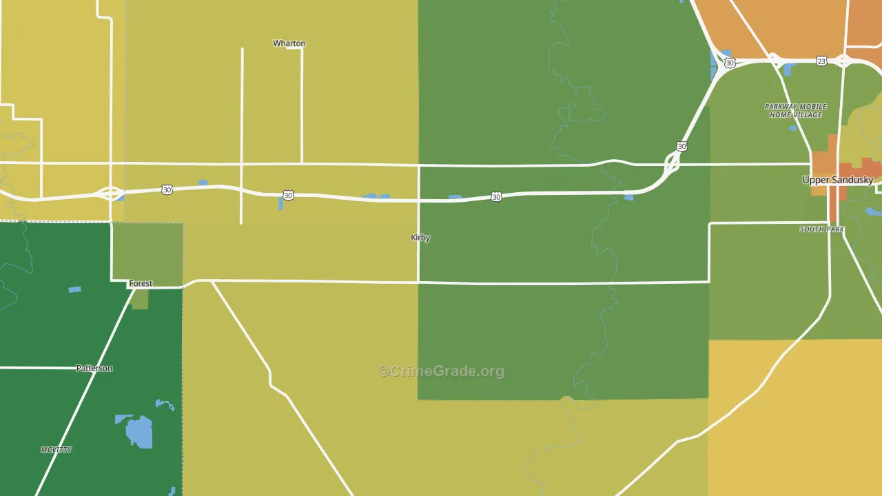 Kirby, OH Map of Robbery Rates