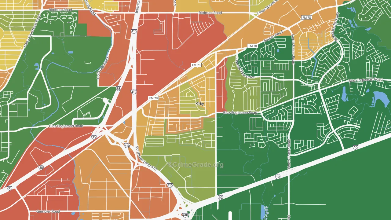 Kirby, TX Map of Robbery Rates