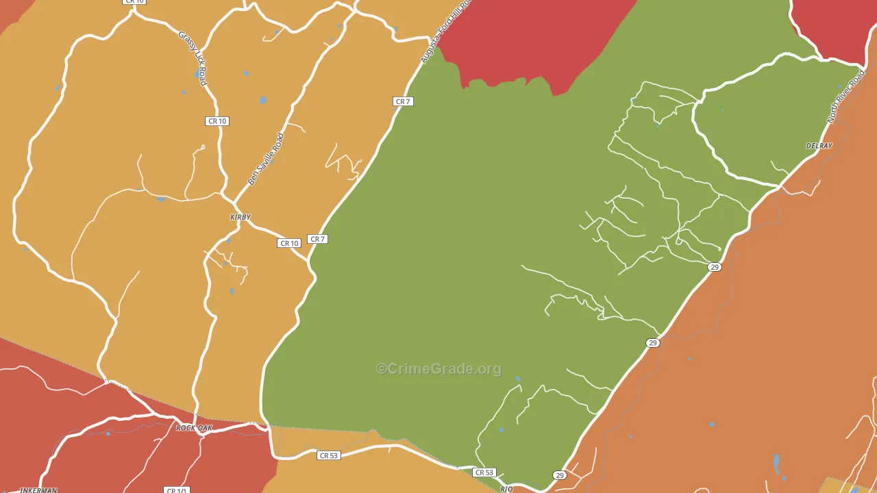 Kirby, WV Map of Robbery Rates