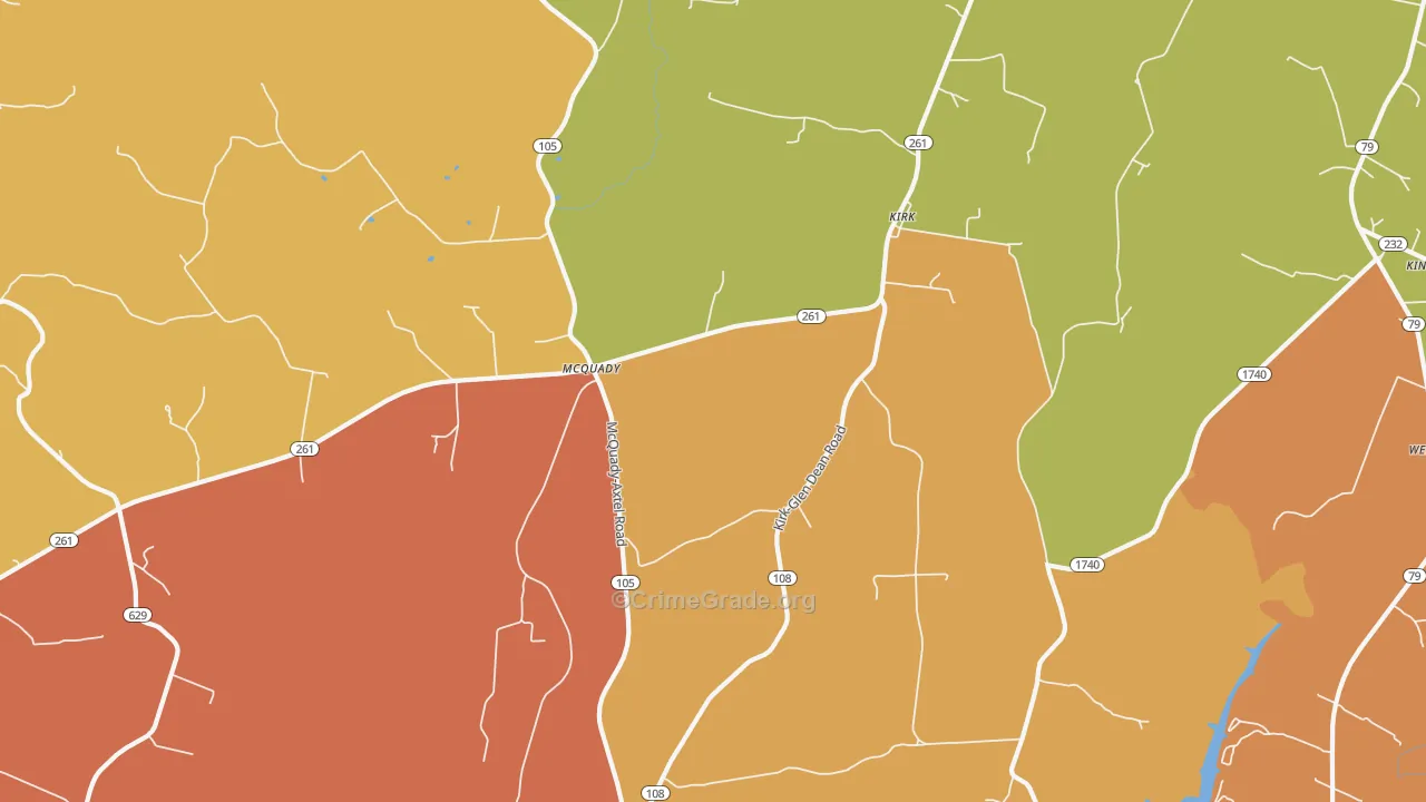 Kirk, KY Map of Robbery Rates