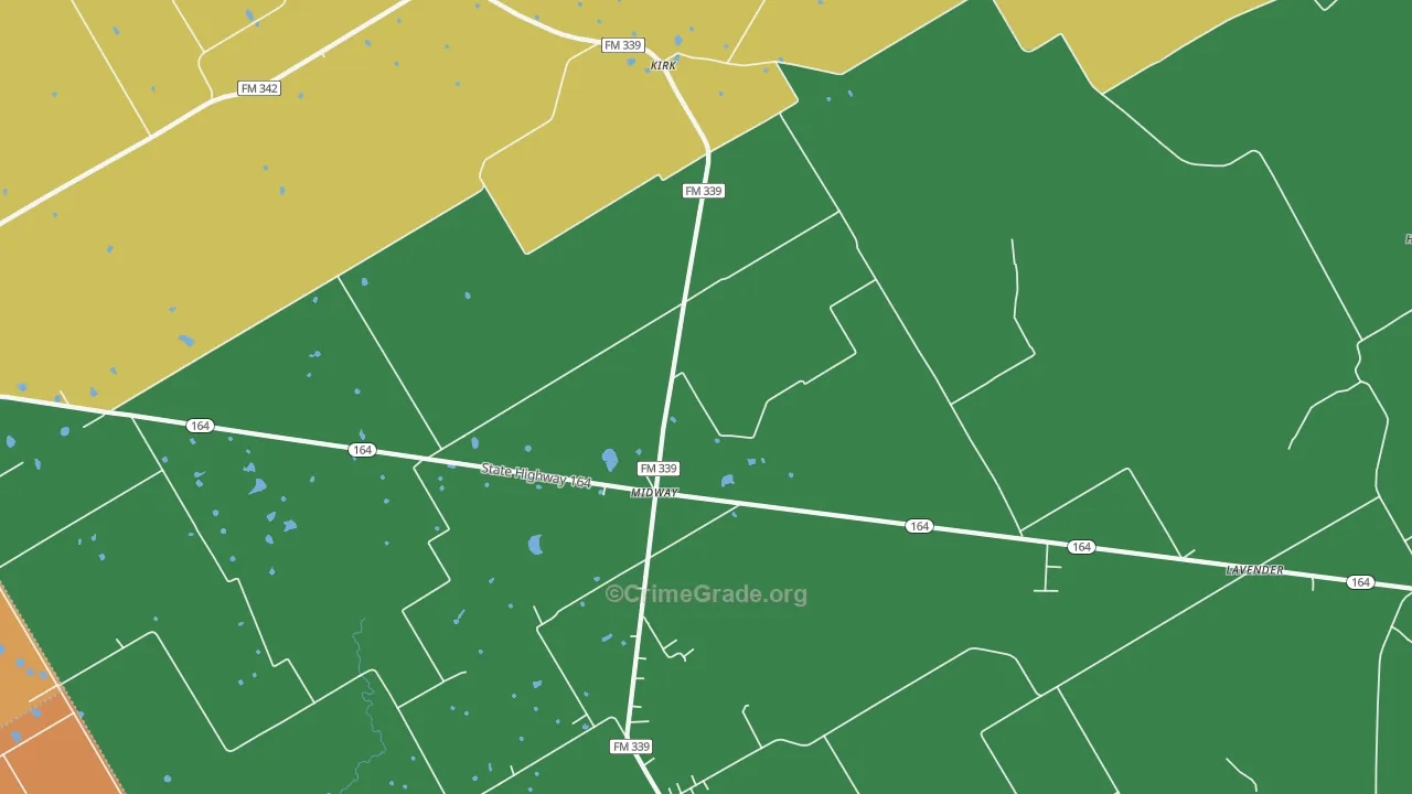 Kirk, TX Map of Robbery Rates