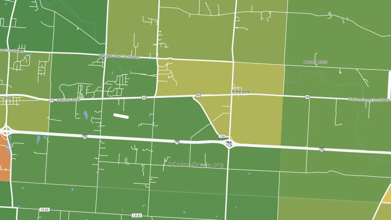 Kirkersville, OH Map of Robbery Rates