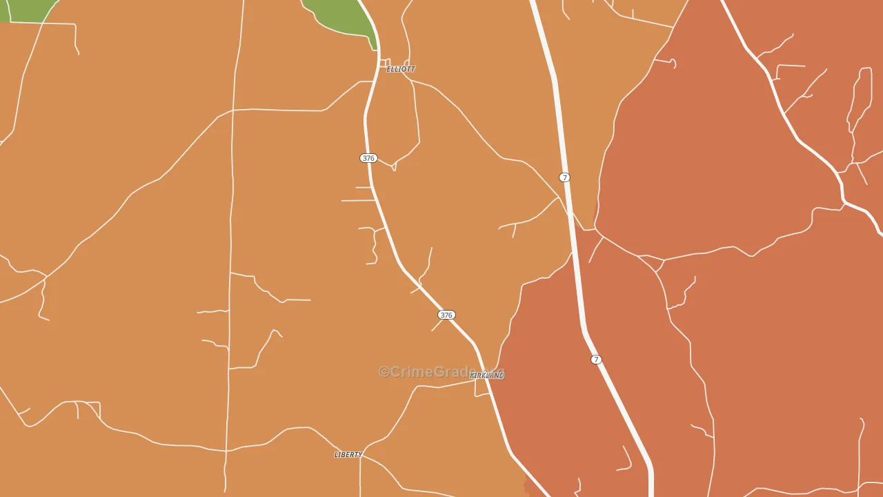 Kirkland, AR Map of Robbery Rates