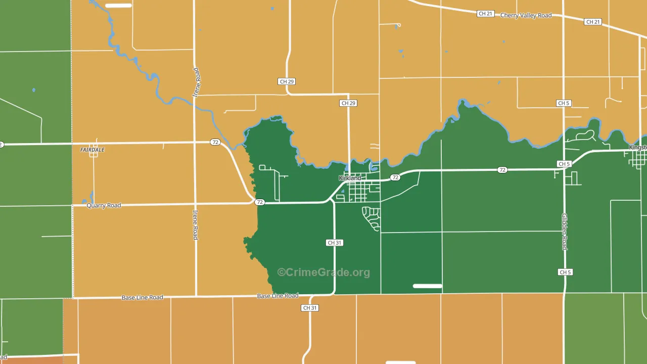Kirkland, IL Map of Robbery Rates
