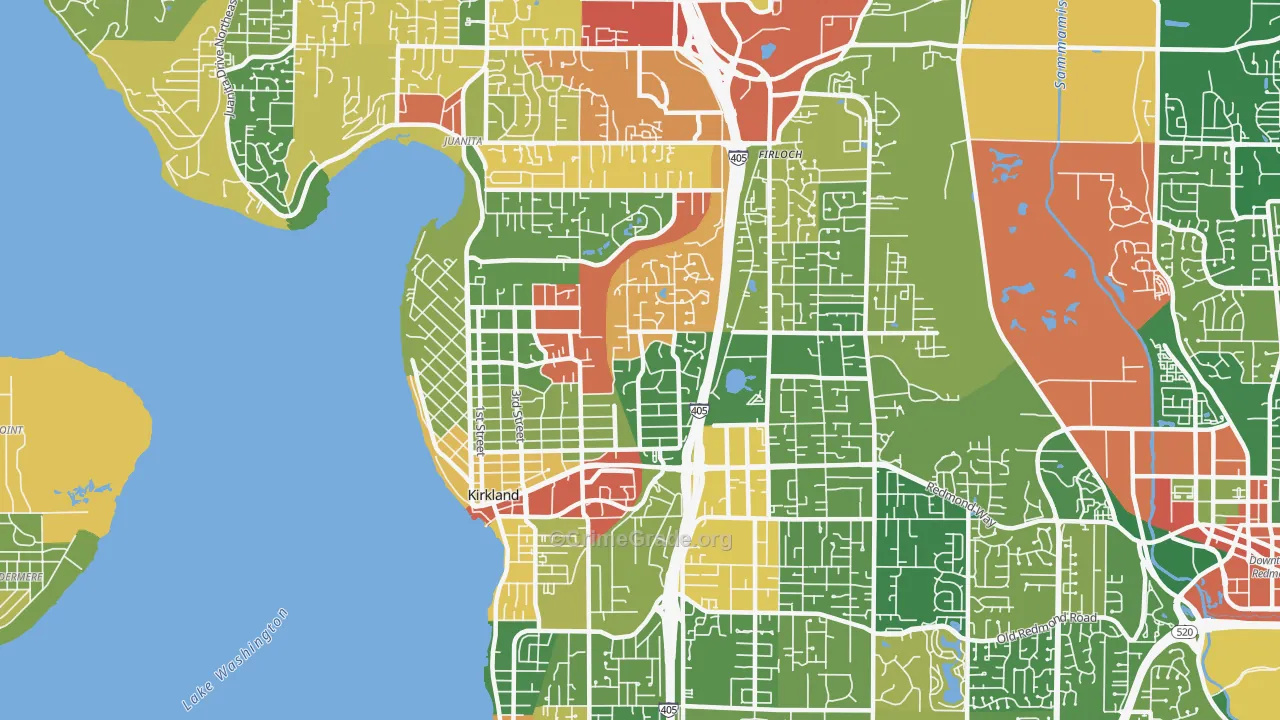Kirkland, WA Map of Robbery Rates