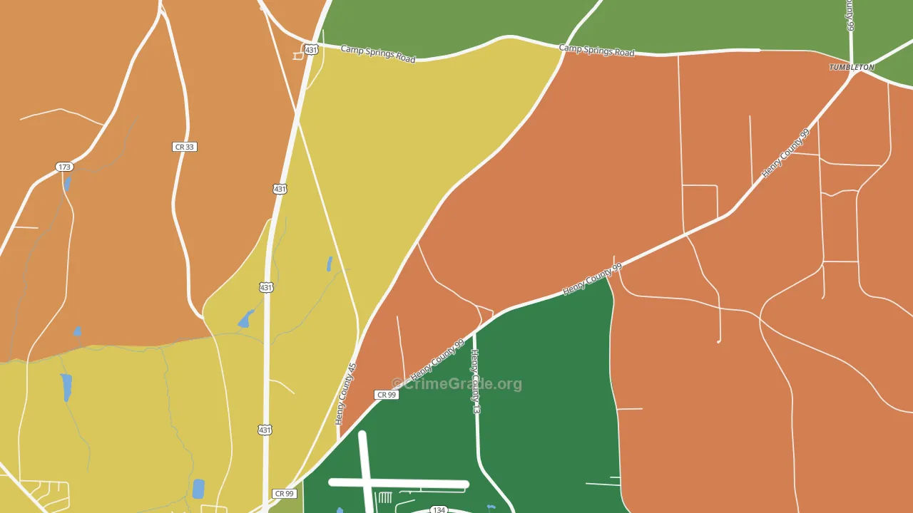 Kirklands Crossroads, AL Map of Robbery Rates