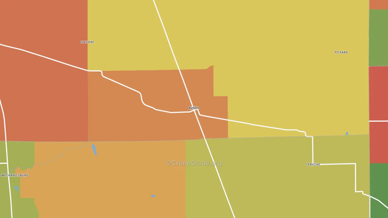 Kirklin, IN Map of Robbery Rates